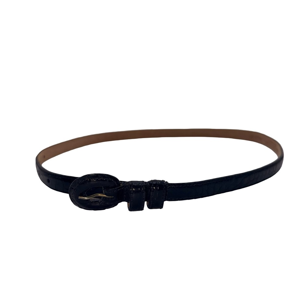 WCM New York Black Genuine American Alligator Skinny Belt Womens Size M 3533